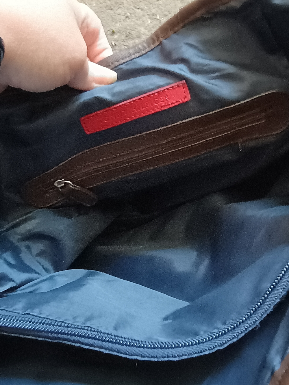 Tommy Hilfiger Navy Blue Shoulder Bag with Brown Trim